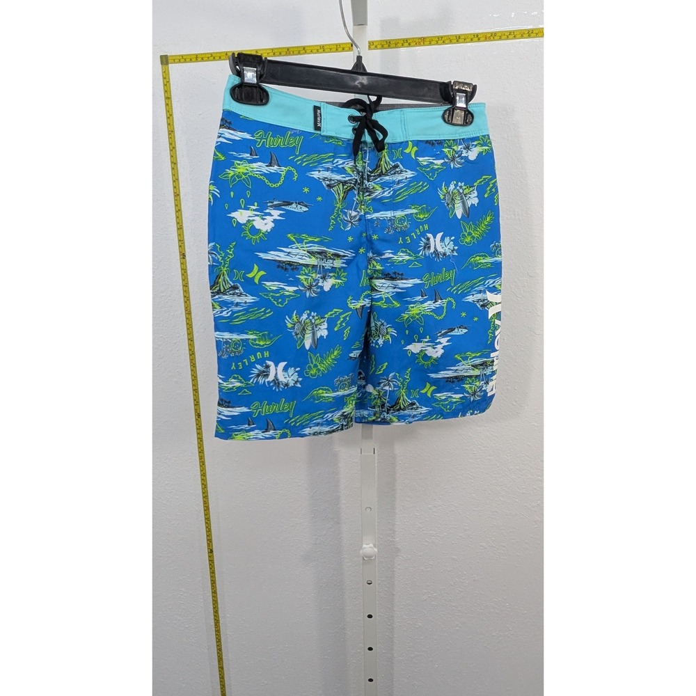 Hurley Boys Blue Tropical Shark Print Board Shorts Swim Trunks Size 10/25